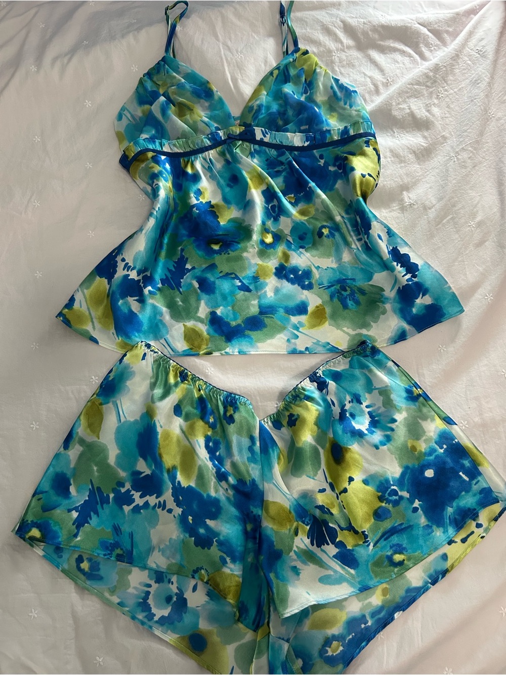Gilligan & O'Malley Blue & Green Floral Satin Cami and Shorts Set